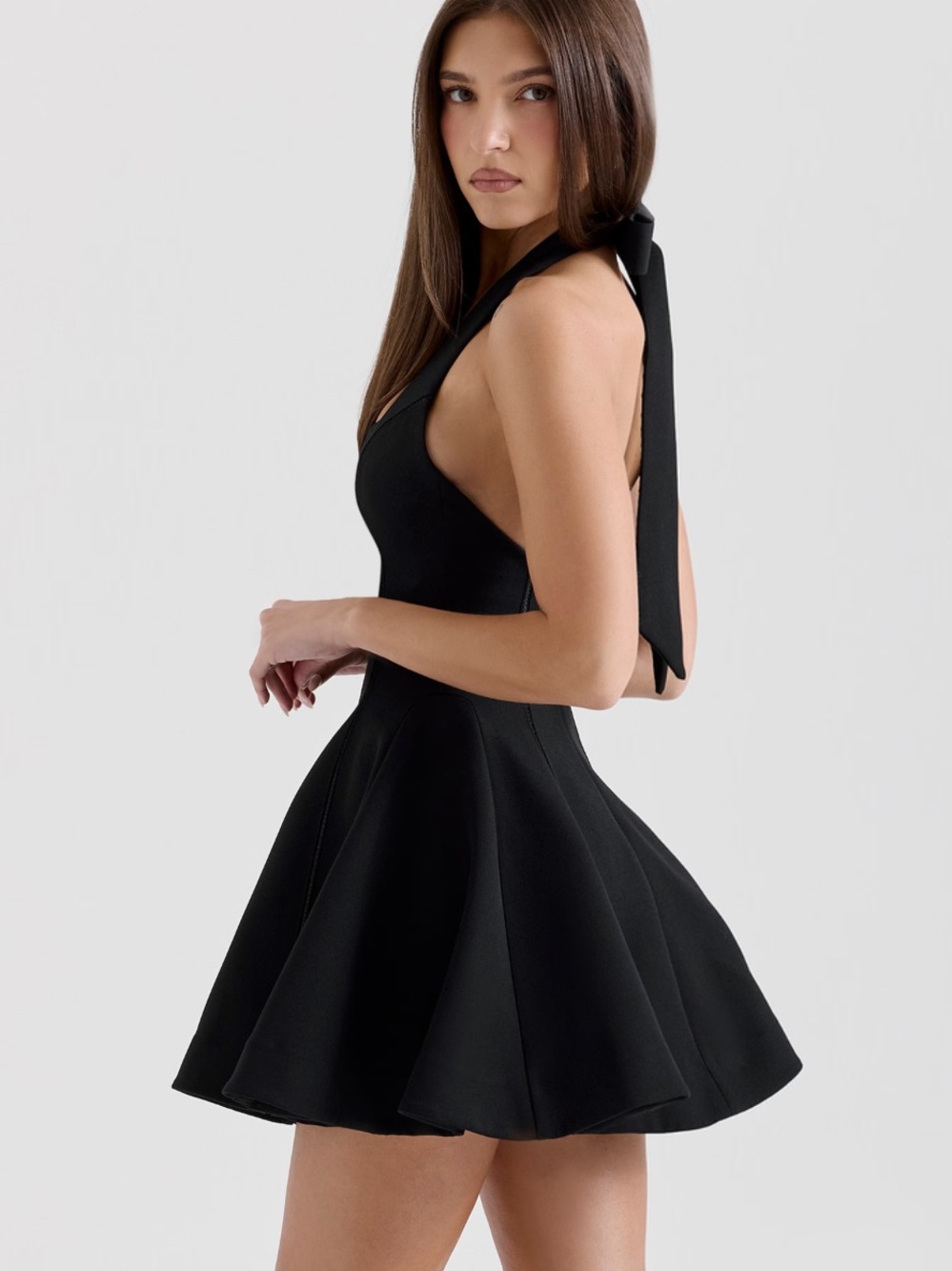 House of CB Loulette Black Halter Neck Bow Mini Dress - Picture 3 of 10